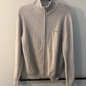 Lacoste Men's Light Gray Full-Zip Ribbed Mock Collar Sweater